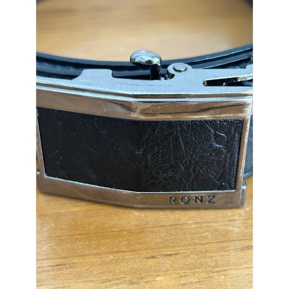 RONZ Black Leather Belt With Silver Automatic Buckle 40in Luxury And‎ Quality